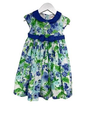 Gymboree Blue Green Floral Watercolor Print Dress Size 18-24 months